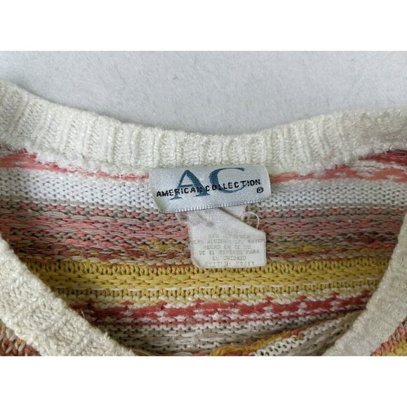 AMERICAN COLLECTION - WOMEN'S CORAL ORANGE STRIPED SHORT SLEEVE PULLOVER SWEATER - Picture 6 of 12